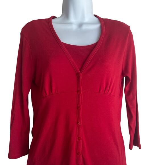 Talbots Women Cardigan Tank Set S Petite Red Pima Cotton Blend Office Classic - Picture 5 of 11